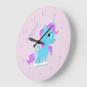 Sweet Blue Cartoon Unicorn Custom Wall Clock Grote Klok (Hoek)