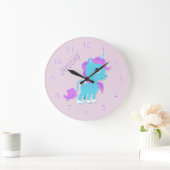 Sweet Blue Cartoon Unicorn Custom Wall Clock Grote Klok (Huis)
