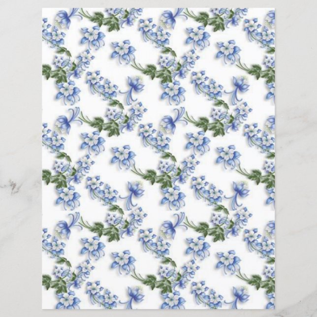 Sweet Blue Columbines Flowers Scrapbook Paper (Voorkant)