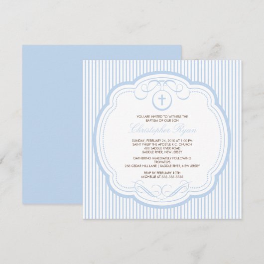 Sweet Blue Cross Baby Baptisme Inname Kaart (Voorkant / Achterkant)