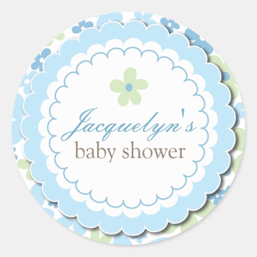 Sweet Blue Daisy Flowers Chic Boy Baby shower Ronde Sticker (Voorkant)