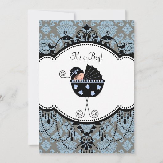 Sweet Blue Damask Baby Boy Shower Kaart (Voorkant)