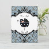 Sweet Blue Damask Baby Boy Shower Kaart (Staand voorkant)