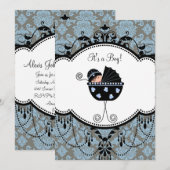 Sweet Blue Damask Baby Boy Shower Kaart (Voorkant / Achterkant)