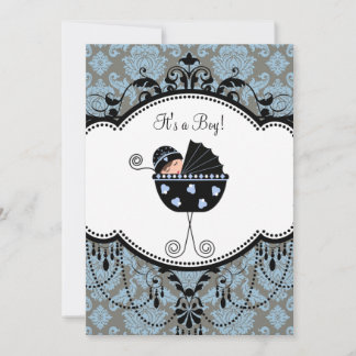 Sweet Blue Damask Baby Boy Shower Kaart