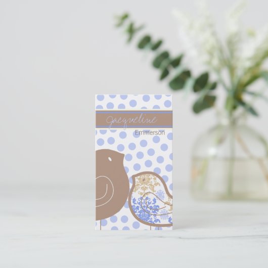 Sweet Blue Damask Chicks Polka Dots Whimsical Visitekaartje (Staand voorkant)