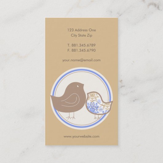 Sweet Blue Damask Chicks Polka Dots Whimsical Visitekaartje (Achterkant)