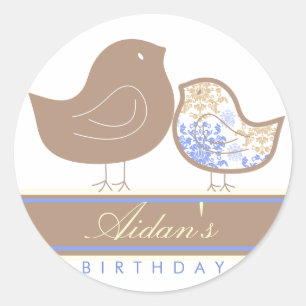 Sweet Blue Damask Chicks Verjaardagsfeestje Sticke Ronde Sticker
