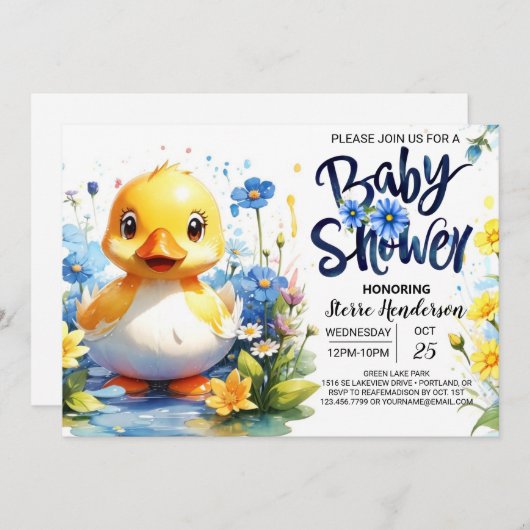 Sweet Blue Duckling Baby shower Kaart (Voorkant / Achterkant)