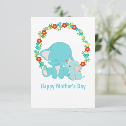 Sweet Blue Elephants Moederdag Flat Kaart (Staand voorkant)