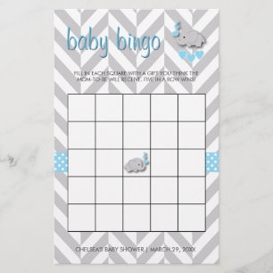 Sweet Blue en Grey Elephant Baby shower Bingo Briefpapier