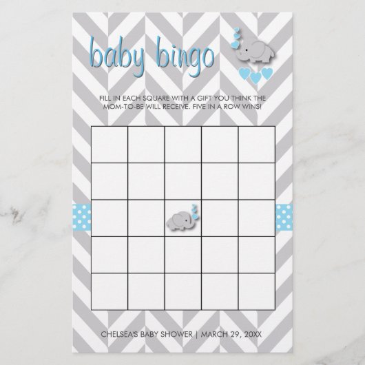 Sweet Blue en Grey Elephant Baby shower Bingo Briefpapier (Voorkant)
