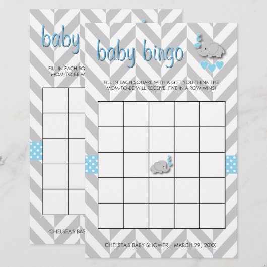Sweet Blue en Grey Elephant Baby shower Bingo Briefpapier (Voorkant / Achterkant)