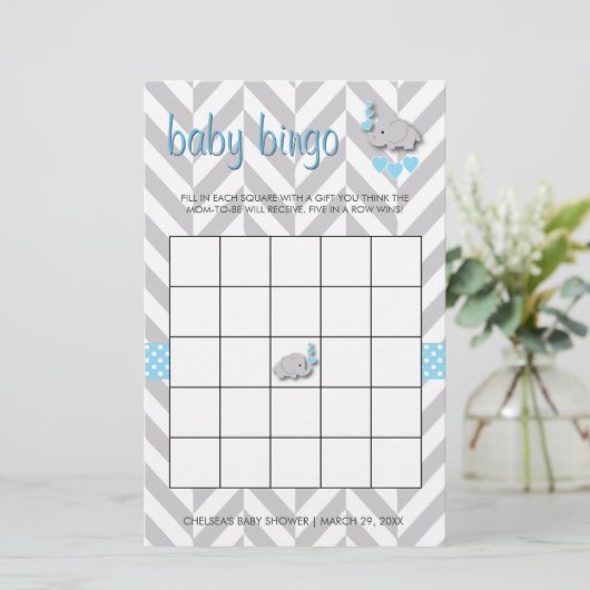 Sweet Blue en Grey Elephant Baby shower Bingo Briefpapier (Staand voorkant)