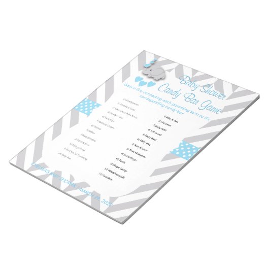 Sweet Blue en Grey Elephant Baby shower - Game Notitieblok (Schuin)