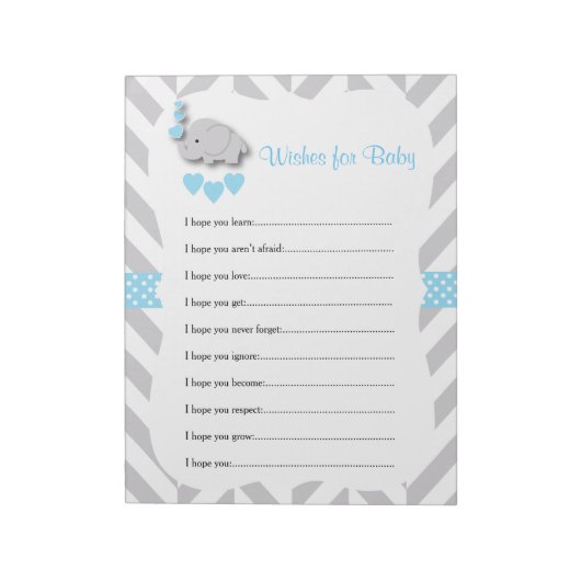 Sweet Blue en Grey Elephant Baby shower - Vernisse Notitieblok (Linkerzijde)