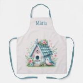 Sweet Blue en Pink Birdhouse gepersonaliseerd Schort (Voorkant)
