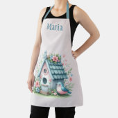 Sweet Blue en Pink Birdhouse gepersonaliseerd Schort (Insitu)