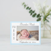 Sweet Blue en White Geboorteaankondiging Briefkaart (Staand voorkant)