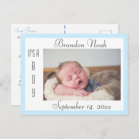 Sweet Blue en White Geboorteaankondiging Briefkaart (Voorkant / Achterkant)