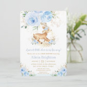 Sweet Blue Floral Baby Herten Fawn Boy Baby shower Kaart (Staand voorkant)