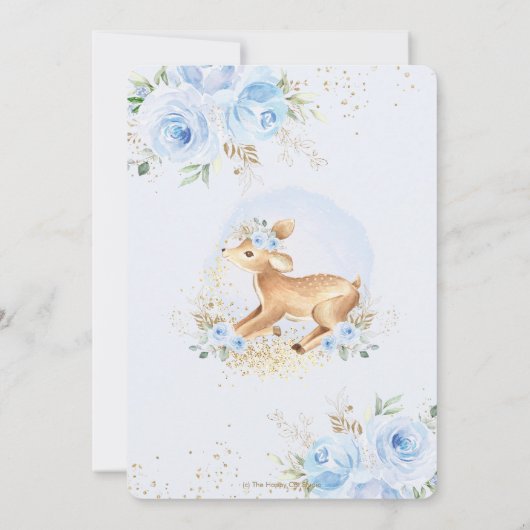 Sweet Blue Floral Baby Herten Fawn Boy Baby shower Kaart (Achterkant)