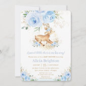 Sweet Blue Floral Baby Herten Fawn Boy Baby shower Kaart (Voorkant)