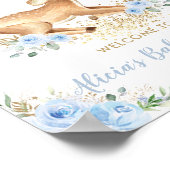 Sweet Blue Floral Baby Herten Fawn Boy Baby shower Poster (Hoek)