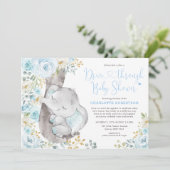 Sweet Blue Floral Elephant drive by Baby shower Kaart (Staand voorkant)