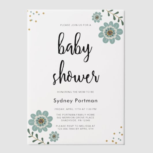Sweet Blue Floral en Confetti Baby shower Vellum Uitnodigingen (Voorkant)