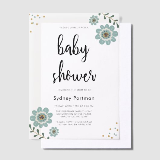 Sweet Blue Floral en Confetti Baby shower Vellum Uitnodigingen (Offset)