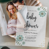 Sweet Blue Floral en Confetti Baby shower Vellum Uitnodigingen