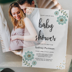 Sweet Blue Floral en Confetti Baby shower Vellum Uitnodigingen