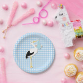 Sweet Blue Gingham en Stork Baby shower Bord (Feest)