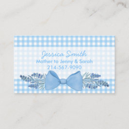 Sweet Blue Gingham met Flowers en Bow mama Contactkaartje