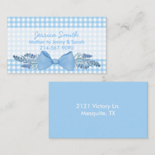 Sweet Blue Gingham met Flowers en Bow Mammie Contactkaartje