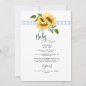 Sweet Blue Gingham Sunflower Baby shower II Kaart (Voorkant)
