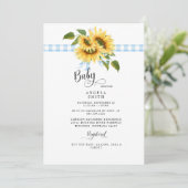 Sweet Blue Gingham Sunflower Baby shower II Kaart (Staand voorkant)