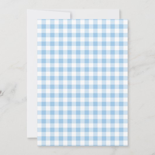 Sweet Blue Gingham Sunflower Baby shower II Kaart (Achterkant)