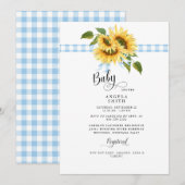 Sweet Blue Gingham Sunflower Baby shower II Kaart (Voorkant / Achterkant)