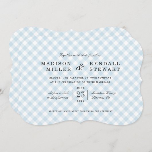 Sweet Blue Gingham | Uitnodiging tot weddenschappe (Voorkant / Achterkant)