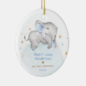Sweet Blue Gold Elephant Baby 1e Kerstmis Keramisch Ornament (Rechts)