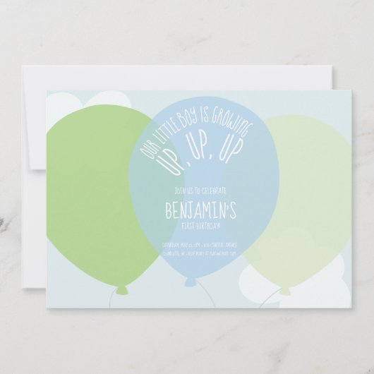 Sweet Blue Green Eerste Jongen Verjaardag Ballon P Kaart (Voorkant)