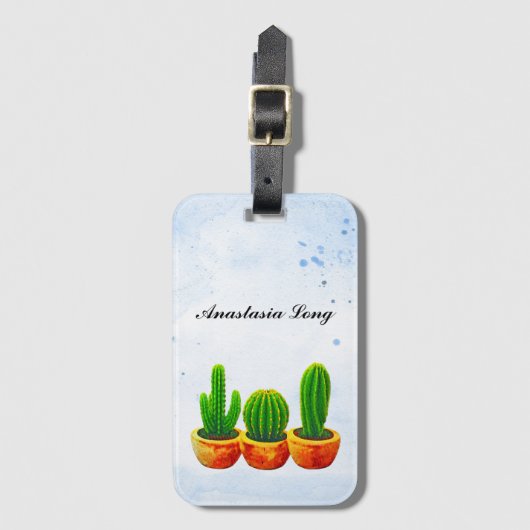 Sweet, Blue Green Waterverf Cactus Bagagelabel (Voorkant (verticaal))
