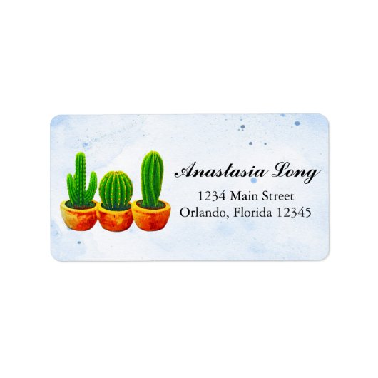 Sweet, Blue Green Waterverf Cactus Return Etiket (Voorkant)