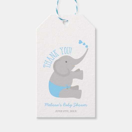 Sweet Blue Grey Elephant Baby shower Cadeaulabel (Voorkant)