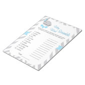 Sweet Blue & Grey Elephant Baby shower Word Game Notitieblok (Schuin)