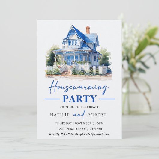 Sweet Blue Home Housewarming Party Kaart (Staand voorkant)