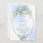 Sweet Blue Hydrangea Floral Baby Shower Invitation Kaart (Voorkant)