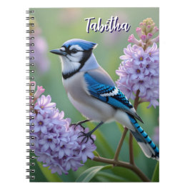 Sweet Blue Jay op Lilacs gepersonaliseerd Notitieboek